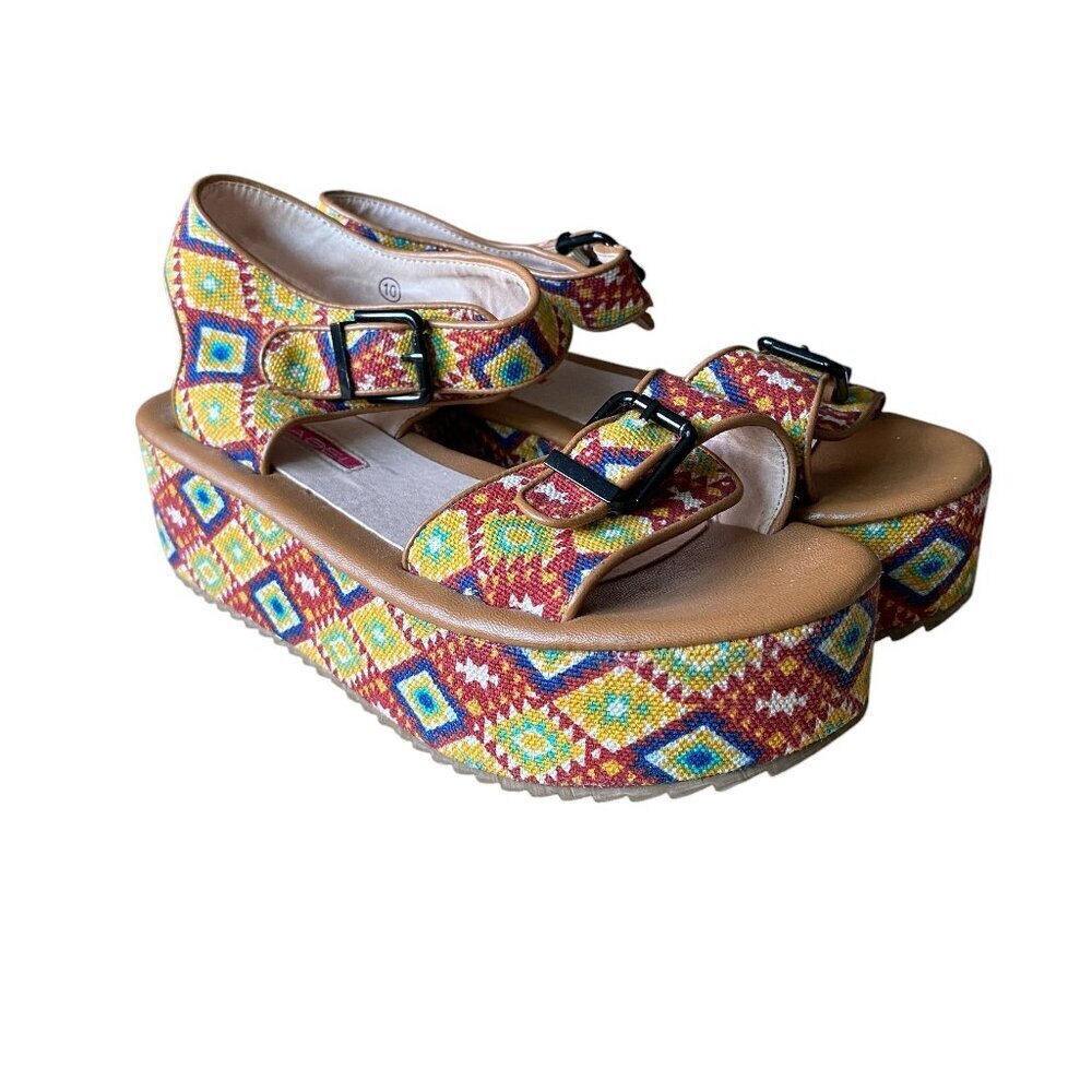 C label Mollni platform colorful Tribal print platform sandal - size 10 - Picture 2 of 8